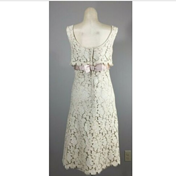 Vintage 60s Lace Sleeveless Tiered Shift Palm Royal Woman Young Adult Party - Picture 8 of 9
